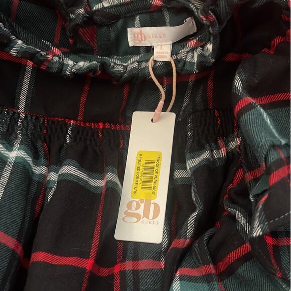 Gb Girls Large Long Sleeve Woven Plaid Mock Neck Ruffle Top - Picture 2 of 4